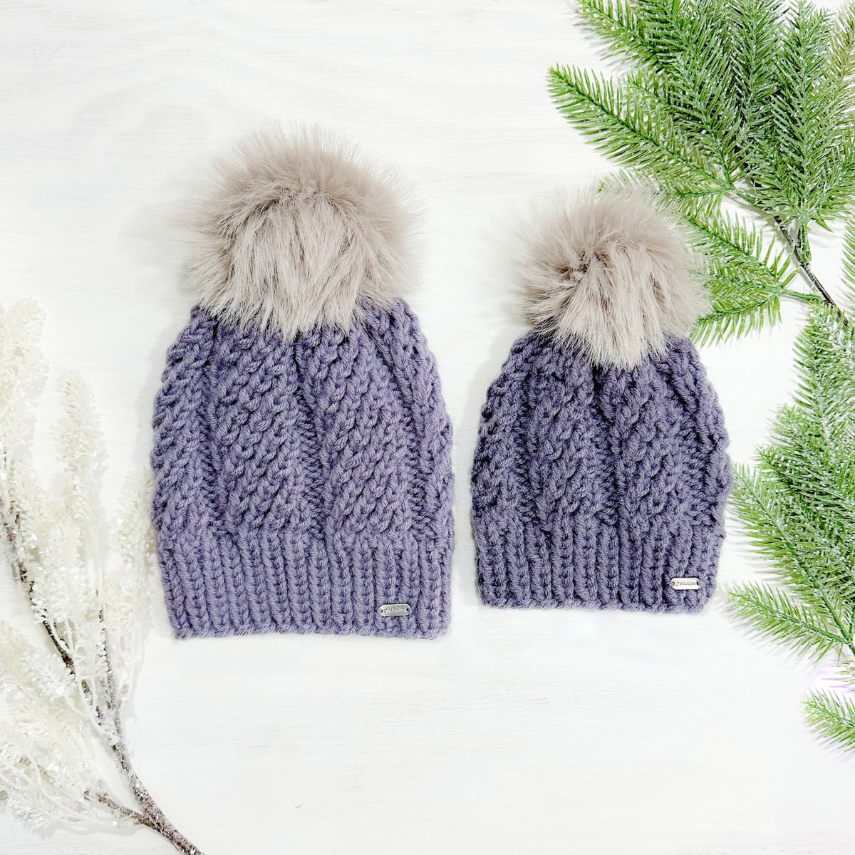 J² Studios Knitwear Faux Fur Pom Pom Knit Toque